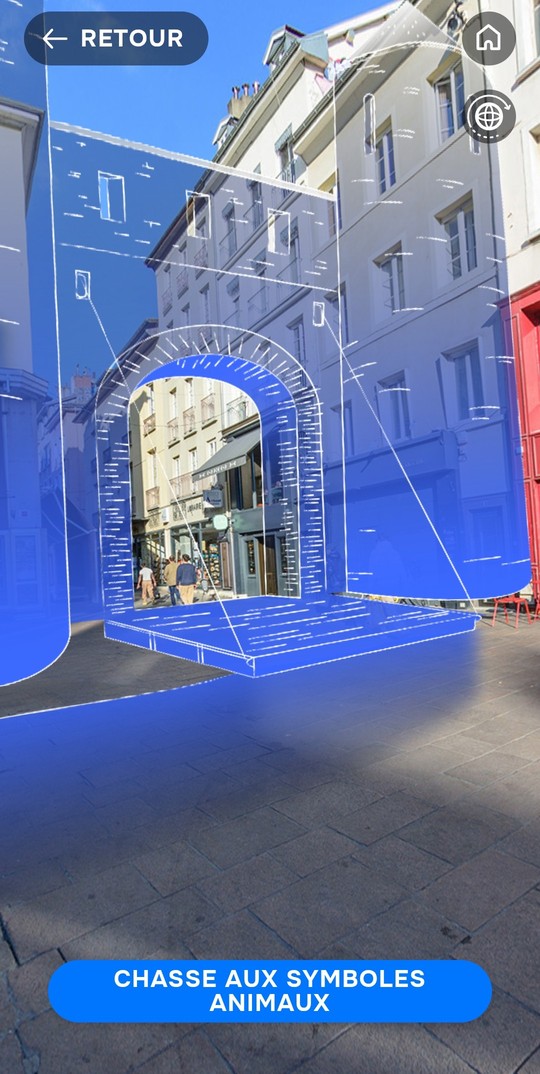 Capture d'écran de l'application archistoire avec représentation 3D de fortifications à place Grenette.