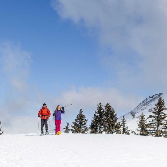 Chartreuse Charmant Som couple randonnée en raquettes à neige