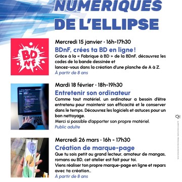 Ateliers numériques à la médiathèque Du 15 janv au 26 mars 2025